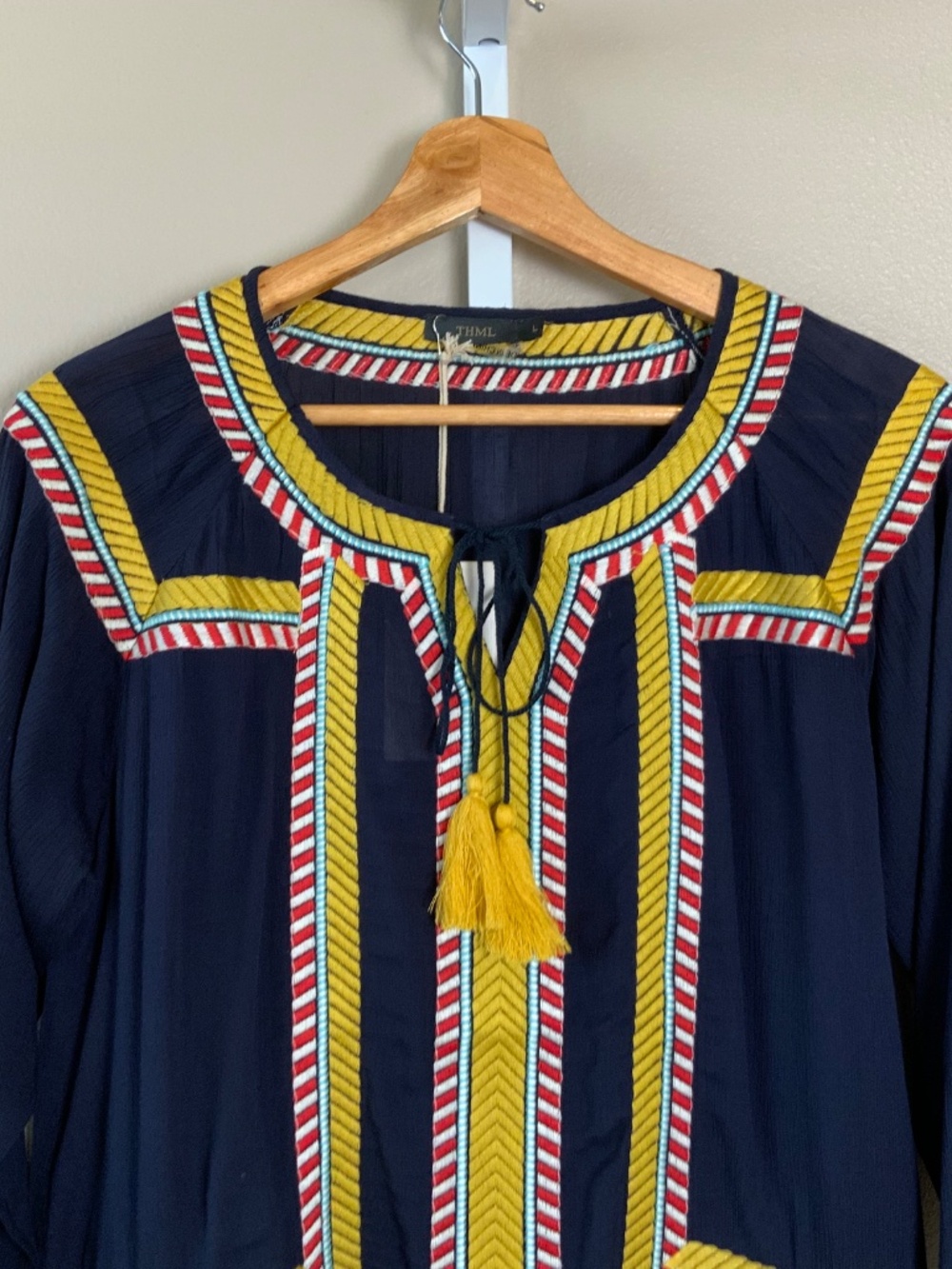 THML Embroidered Tassel Tie 3/4 Sleeve Top - Picture 4 of 16
